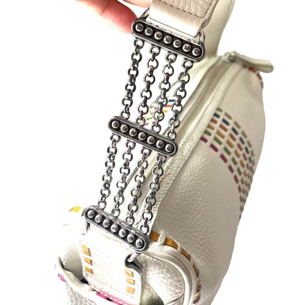 Brighton Leather Barrel Chain Strap Shoulder Bag Women's White Fashion Minimalis - Picture 2 of 12